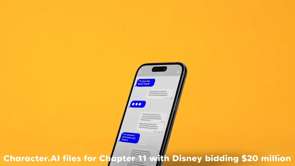 A smartphone showing a chat window, cut out against a solid bright color.