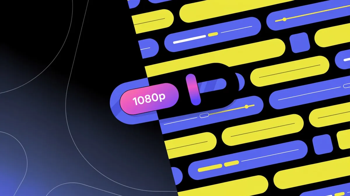A video timeline inside an editing tool, with a clip marked 1080p and a duration handle being dragged to an exact length.