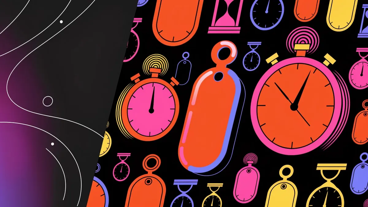 A price tag hanging unchanged beside two stopwatches, one running at double speed.