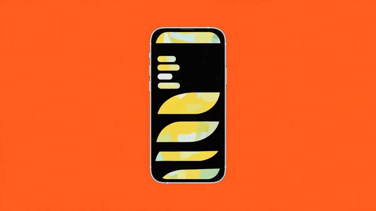 A smartphone showing a chat window, cut out against a solid bright color.